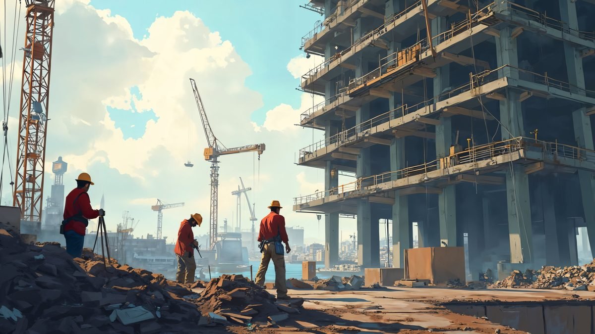 Illustration of workers at a high-rise construction site