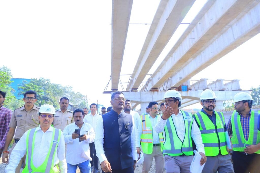 Transport minister Pratap Sarnaik with MMRDA officials during a site visit in Thane